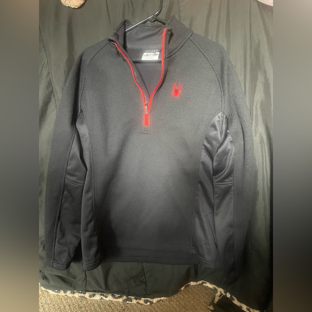 Spyder Men's 1/4 Zip Fleece Lined Pullover Sweater Black Size Large Polyester